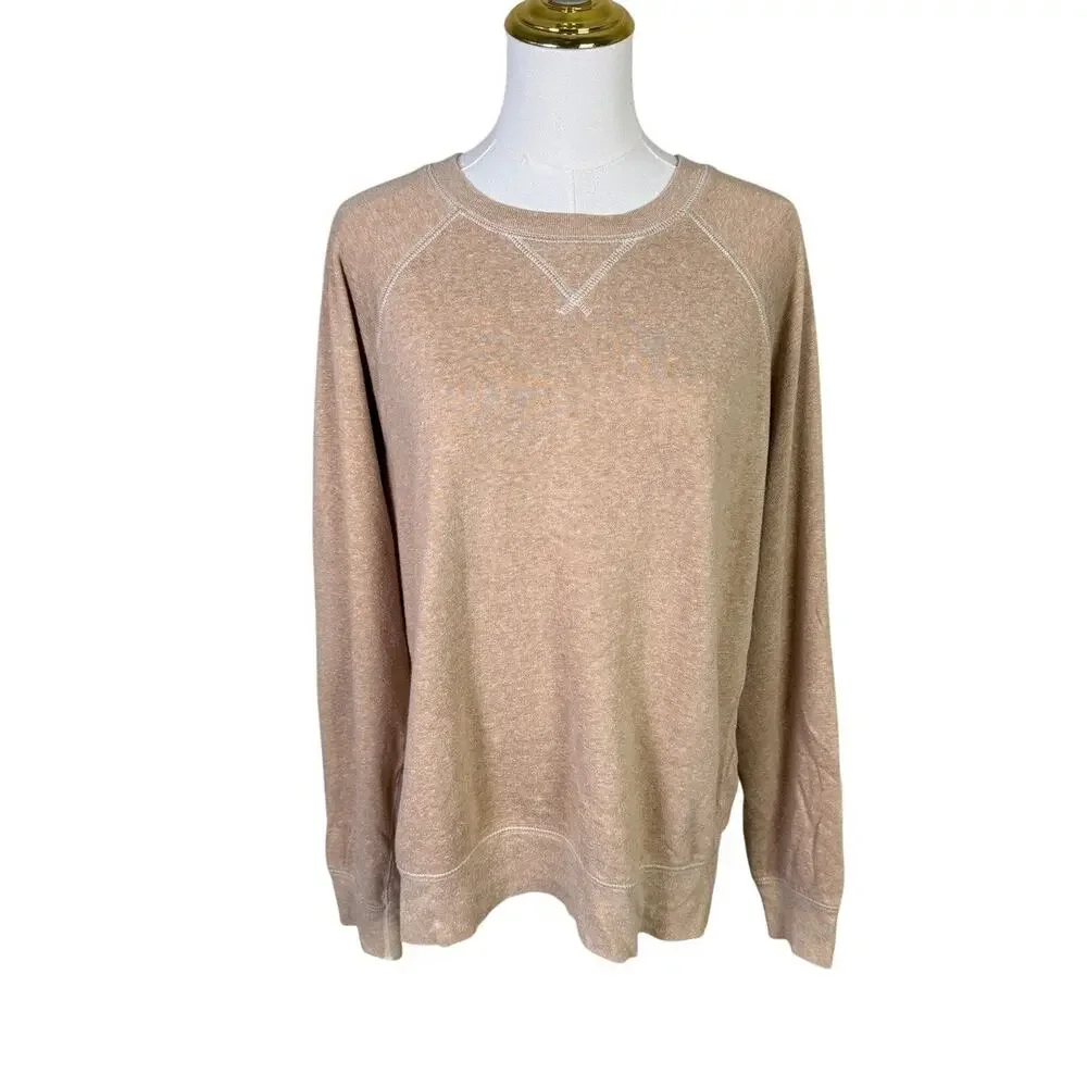 J.Crew Sweatshirt MENS L Tan Crewneck Fleece Raglan Cotton Blend Heritage Sport